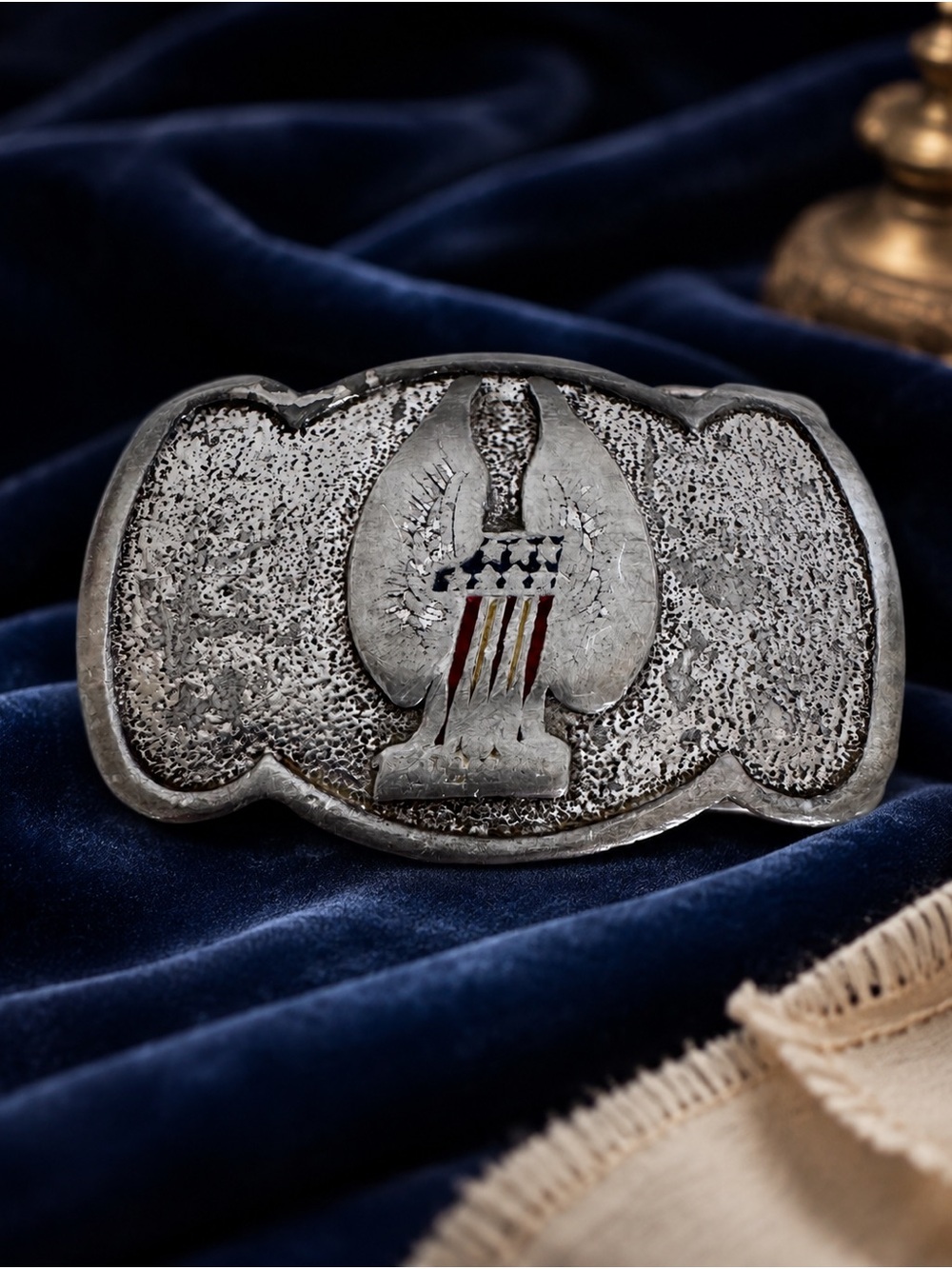 Vintage Signed American Eagle Flag Enamel Belt Buckle Western Americana Men USA